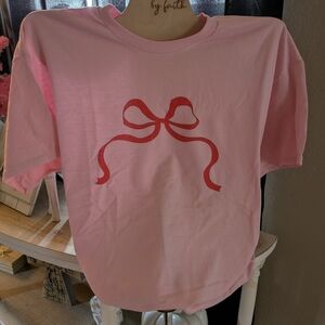 Gildan Pink Tee with Red Bow Design